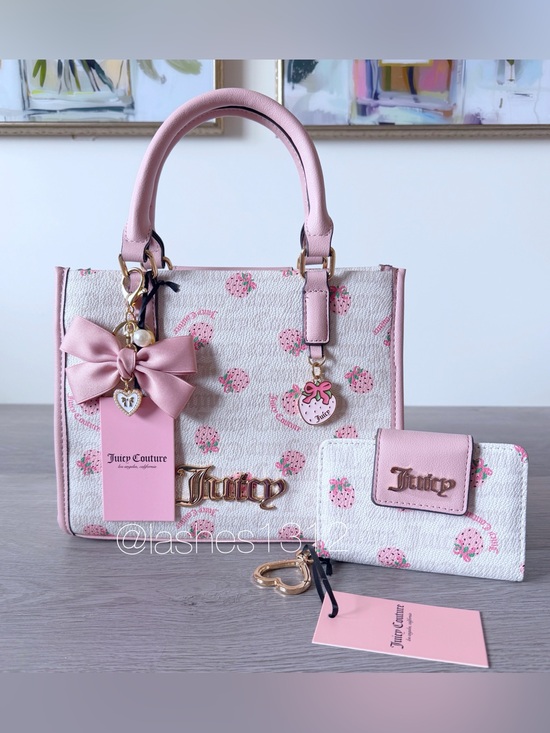 Juicy Couture Handbags - JUICY COUTURE Bag Berry Sweet Mini Tote and Wallet Set - Cream Pink Strawberry